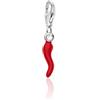 Aka Gioielli® - Ciondolo Charm Corno Rosso in Argento Sterling 925 Rodiato Portafortuna per Donna