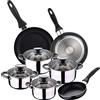San Ignacio Batteria di 11 Pezzi: 4 pentole, 4 coperchi in Vetro e 3 padelle 16/20/24 cm, Acciaio Inox, induzione, Inossidabile, Cromato