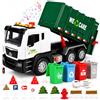 BunnyJOY Camion Spazzatura Giocattolo 3 4 5 6 Anni, Camion Giocattolo Bambini con Luci e Suoni, Veicolo Raccolta Rifiuti, Regalo Bambini, Verde