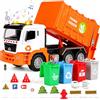 BunnyJOY Camion Spazzatura Giocattolo 3 4 5 6 Anni, Camion Giocattolo Bambini con Luci e Suoni, Veicolo Raccolta Rifiuti, Regalo Bambini, Arancione