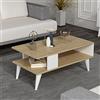 [en.casa] Tavolino Basso da Divano (AxLxP) 40 x 90 x 45 cm Tavolino da Salotto con Scomparto Semiaperto e 4 Piedini - Effetto Rovere/Bianco