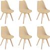 DEWINNER Sedie da sala da pranzo scandinave, sedia da ufficio retrò, seduta imbottita in faggio massiccio (Beige, confezione da 6)