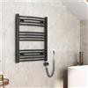 EMKE Scaldasalviette elettrico, 75 x 60 cm, curvo, termosifone elettrico con termostato, scaldasalviette con timer, colore antracite, 300 W