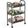 WELDUN Carrello portaoggetti a 3 livelli, carrello a rete, nero | Carrello portaoggetti portatile, stabile e facile da installare, per camera da letto, cucina, bagno, WC, soggiorno