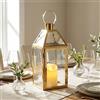 JHY Design Lanterne decorative d'oro Lanterne a candela in acciaio inox, 34 cm di altezza Lanterna appesa da balcone per candele Feste all'aperto Regalo di nozze Giardino Corridoio Soggiorno