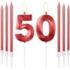 mciskin Candele Rosso 50° Compleanno - Design 3D Numero 50 per Torta con Set di 6 Candele Lunghe/Sottili, Topper Rosso per Torta per Donne, Forniture per Decorazioni 50° Compleanno, Decorazioni per 50