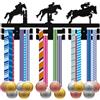 CREATCABIN Medaglia Equitazione Medaglia Ostacoli Equestri Appendiabiti Sportive Appendiabiti Medaglie Espositore Parete Montati Rack 30 medaglie in Legno per Atleti Champions Medalist Nero 40x15cm
