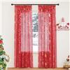 PONY DANCE Tende per Interni Natalizie 2 Pezzi 140x245 CM Tende Trasparenti con Fettuccia Decorazione Voile Curtains Moderne per Soggiorno Decorazioni Rosse Natalizie