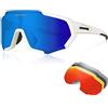 Queshark Occhiali Ciclismo Polarizzati con 5 Lenti Intercambiabili Occhiali Bici Antivento e Antiappannamento Occhiali Sportivi da Sole Anti UV da Uomo Donna per Corsa, MTB e Running