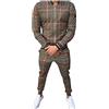 Generic Tuta da uomo in tartan scozzese, con cappuccio e pantaloni da jogging, con cerniera, slim fit, felpa a scacchi con pantaloni abbinati, abbigliamento casual elegante, abbigliamento sportivo con stampa