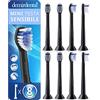 demirdental 8 testine demirdental per Philips Sonicare, Mini Sensitive, Nero | Piccole testine di ricambio morbide corrispondenti a HX6084, testate senza sostanze nocive, cappucci & anelli inclusi