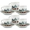 ARCA, Set 6 Tazzine da Caffè Trulli con Piattino, in Porcellana Bianca Decorata, Adatto a Lavastoviglie e Microonde, Capacità 90 ml, 11x6 cm