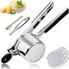 Amroicus Schiacciapatate 15oz con pelapatate e spazzola, robusto schiacciapatate in acciaio inox con 3 dischi intercambiabili, grande schiacciapatate, utensile da cucina per purè di patate, macchina per pasta