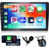 Hodozzy Android Autoradio 2 DIN 2G+64G con Schermo 9 Pollici Touch Screen Senza Fili Carplay e Android Auto, Stereo 2 DIN Bluetooth DSP, Telecamera, FM/RDS Radio GPS Navigatore WiFi/BT/USB Universale