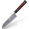 FINDKING Coltello da Chef Santoku da 7 Pollici, Lama in Acciaio Damasco AUS-10, Versatile Asiatico per Affettare e Tritare Senza Sforzo, Impugnatura in Legno Comoda, Ideale per Verdure (Serie Samurai)
