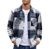 MakingDa Camicia da uomo in flanella, a maniche lunghe, calda, spessa, a quadri, con bottoni, casual, invernale, con tasche, Blu scuro, XL