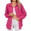 TMEOG Camicia Donna Manica Lunga Camicette Elegante Blusa con Bottoni Camicia Scollo a V Giacca Camicia Lunga a Tinta Unita Camicia Ampia per Donna(Rosa,M)
