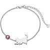 LONAGO Braccialetto con gatto in argento Sterling 925, con gatto carino con pietra portafortuna gioielli per le donne, 7 +2 Extender Inches, Argento sterling, Zirconia cubica