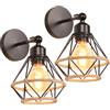 PETITES ECREVISSES 2 pezzi Lampada da Parete Industriale Vintage Applique da Parete E27 in Corda di Canapa Illuminazione a Soffitto Regolabile Metallo Design Gabbia 16CM Lampada a Muro per Camera da Letto Corridoio