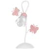 ONLI Lampada da Tavolo in Metallo Farfalle dipinte Vetro Trasparente 6 W, Bianco/Rosa