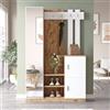 LBSIGN Mobile Ingresso Con Scarpiera Appendiabiti E Specchio 113x35x180 Rovere E Bianco Roger