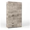 DecHome Armadio 3 Ante con 2 Cassetti 120x52x205 cm colore Rovere Plat. - GRK738K355