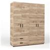 DecHome Armadio 4 Ante con 2 Cassetti 160x52x205 cm colore Rovere Miele - GRK740K358