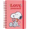 Grupo Erik: Quaderno ad anelli Snoopy - Love Yourself | Quaderno A5, copertina rigida, chiusura elastica, carta di alta qualità, pagine a righe, ideale come bullet journal o quaderno appunti