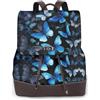 ZISHAK Zaino in vera pelle con stampa di farfalle blu, fiori bianchi, borsa a tracolla da donna alla moda per tutte le occasioni, nero, Taglia unica