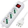 Extrastar Multipresa Ciabatta Elettrica con 3 Prese Universali ITA 10/16A e Schuko, Interruttore Luminoso, Cavo 3 m con Spina Italiana 16A, Bianco, bipasso.