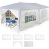 Relaxdays Tende per Gazebo Laterali, Set da 6, Telo Impermeabile in PE, Pareti Impermeabili, 2x3 m, con Finestra, Bianco