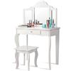 COSTWAY 2-in-1 Toeletta Trucco Bambina, Tavolo da Trucco per Bambini con 3 Specchio e Sgabello, Postazione Trucco con 1 Cassetto, 3-7 Anni (Bianco)