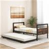 COSTWAY Letto Singolo 90 x 200 cm, Struttura Letto Estraibile con Ruote Testiera e Pediera, Gambe Pieghevoli e Supporto a Doghe in Metallo, Silenzioso, Carico 220 kg