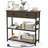 COSTWAY Tavolo Consolle Stretto con 2 Cassetti e 2 Ripiani in Rete Metallica, Tavolo d'Ingresso con Stazione di Ricarica, 2 Prese AC e 2 Porte USB, Ideale per Salotto, Ingresso e Corridoio (Grigio)