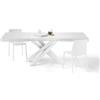 Mobili Fiver, Tavolo Allungabile Emma 140(220) x90 cm, Bianco Frassino con Gambe Incrociate Bianche, per 6-10 persone, Tavolo Cucina, Soggiorno, Made in Italy