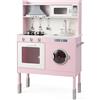 RELAX4LIFE Cucina Giocattolo in Legno per Bambini, Mini Cucina con Luci e Suoni Reali, Altezza Regolabile 97/101/103cm, Set di Cucina per Bambini 3-8 Anni (Classica)