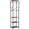 HOOBRO Porta Abiti con Scarpiera, 3 Ripiani e 8 Ganci, Appendiabiti Multifunzionale con Asta, Stile Industriale per Ingresso, Corridoio, Marrone Vintage e Nero EBF04YM01