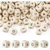 FASHEWELRY 250 perline in legno con lettere dell'alfabeto, 12 mm, cubiche, lettere A, E, I, O, U, distanziatori, quadrate, in legno, per collane fai da te, bracciali, portachiavi, creazione di