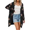 Generic Cappotto lavorato a maglia oversize da donna con stampa a stelle a maniche lunghe aperto davanti alla moda invernale giacca in maglia outwear pullover top, Nero, M