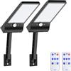Moman Faretti Solari a LED da Esterno, 2 Pezzi Lampada Solare con Sensore di Movimento 3 Modes IP65 Impermeabile 6000K Faretto Solare con Telecomando per Garage, Faretto-Solare-Luce-Esterno-Lampioni