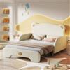 KUAKE Letto matrimoniale a forma di orso, 140 x 110 cm e 140 x 200 cm, letto imbottito, lettino per bambini, letto estraibile, con bordi protettivi, con doghe in legno, velluto, beige