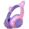PowerLocus Cuffie Bluetooth per Bambini, Cuffie Wireless per Ragazzi, 74/85/94dB Limite di Volume, Luci a LED, Cuffie Over Ear Pieghevole Senza Fili con Microfono per iPad/Viaggio/Tablet/PC (Viola)
