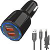 iWotto E light iWotto 18W - Caricatore da auto USB a doppia porta - Set di caricabatterie Shark - Doppia porta - Caricatore QI USB 3.1 Fast Charge & USB 3.0