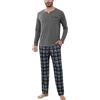 Bresdk Pigiama Uomo Invernale Cotone Lungo Due Pezzi Maniche Lunghe Pantaloni Lunghi Pigiama con Tasche
