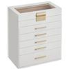 SONGMICS Scatola Portagioie, 6 Livelli, Coperchio in Vetro, 5 Cassetti, Porta Gioielli, Occhiali da Sole e Accessori Grandi, Moderno, Bianco Nuvola e Dorato JBC171W01