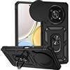 SEAHAI Cover per Honor Magic4 Lite 4G/5G, Scorrevole [Protezione Fotocamera] Militare Antiurto Silicone Custodia, con 360° Anello Supporto Kickstand Rugged PC + TPU Bumper Case - Nero