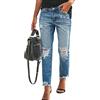 QIYUN.Z Jeans boyfriend larghi da donna elasticizzati strappati in denim invecchiato, Blu scuro, M