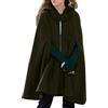 Suncadmious Misto Lana da Donna Poncho con Cappuccio Mantello Bottone Aperto Anteriore Autunno Inverno Caldo Pea Cappotto Mantello Elegante di Classe Maxi Mantello Cappotto (Verde,XL)