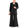 Botong 3 pc pizzo madre della sposa pantaloni tuta con giacca lunga donna abiti ospite vestito pantaloni set Nero 52