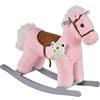 HOMCOM Cavallo a Dondolo per Bambini in Legno e Peluche con Suoni e Orsetto Incluso, per Bimbi da 18-36 Mesi, 65x26x55cm, Rosa